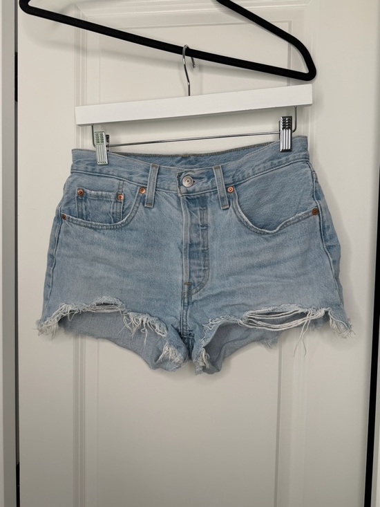 Pants - High-Rise Light Wash Distressed Denim Shorts